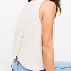 NWT New LOFT Linen Blend Petal Back Shell Tank Top L Large Beige Offwhite